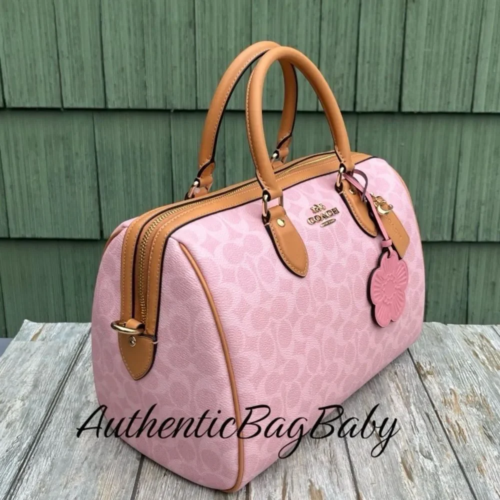 Coach Rowan Large Satchel Bag In Signature Canvas With Charms Powder Pink Purse - Picture 3 of 11